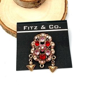 Fitz & Co Red & Pink Rhinestone Brooch